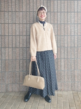 「アイテム（ボストンバッグ、ベージュ系）」を使った、MUTSUKOさん（レディース・163cm）の秋コーディネート