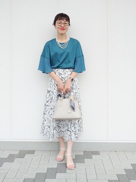 「UNTITLED（アンタイトル）の【洗える/華奢見え】袖シアープルオーバー（Tシャツ/カットソー、グリーン系）」を使った、MUTSUKOさん（レディース・163cm）の春コーディネート