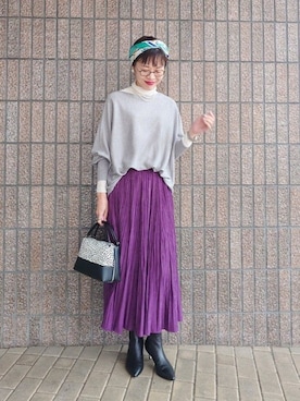 「アイテム（ストール/ショール）」を使った、MUTSUKOさん（レディース・163cm）の秋コーディネート