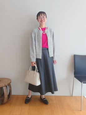 「UNTITLED（アンタイトル）の【アレンジ自在】ロングパール調ネックレス（ネックレス、ゴールド系）」を使った、MUTSUKOさん（レディース・163cm）の秋コーディネート