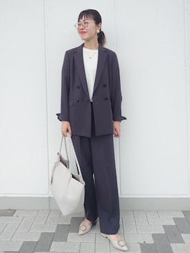 「UNTITLED（アンタイトル）の【新色追加/セットアップ可】エアリー ダブルブレストジャケット（テーラードジャケット、グレー系）」を使った、MUTSUKOさん（レディース・163cm）の夏コーディネート