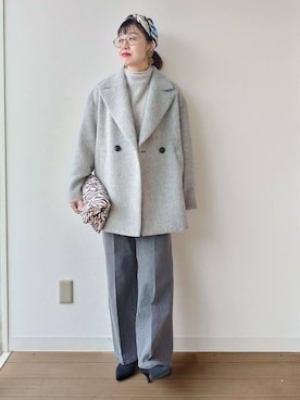 「アイテム（ピーコート、グレー系）」を使った、MUTSUKOさん（レディース・163cm）の秋コーディネート