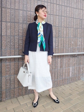 「アイテム（ノーカラージャケット）」を使った、MUTSUKOさん（レディース・163cm）の春コーディネート