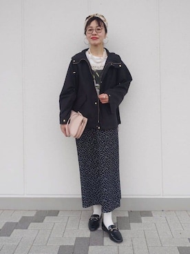 「アイテム（モッズコート、ブラック系）」を使った、MUTSUKOさん（レディース・163cm）の春コーディネート