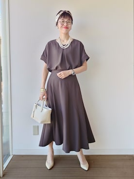 「UNTITLED（アンタイトル）の【アレンジ自在】ロングパール調ネックレス（ネックレス、ゴールド系）」を使った、MUTSUKOさん（レディース・163cm）の春コーディネート