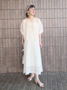 「UNTITLED（アンタイトル）のトリコットシアーブラウス（シャツ/ブラウス、ホワイト系）」を使った、MUTSUKOさん（レディース・163cm）の夏コーディネート