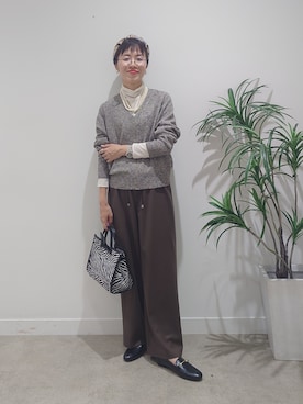 「UNTITLED（アンタイトル）の【アレンジ自在】ロングパール調ネックレス（ネックレス、ゴールド系）」を使った、MUTSUKOさん（レディース・163cm）の秋コーディネート