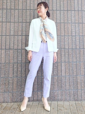 「アイテム（ストール/ショール）」を使った、MUTSUKOさん（レディース・163cm）の春コーディネート