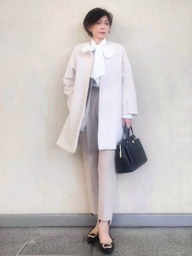 「アイテム（ノーカラーコート）」を使った、milkyさん（レディース・161cm）の春コーディネート