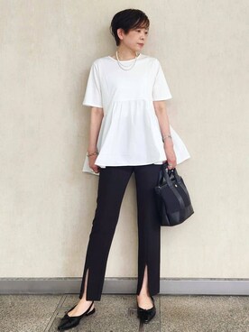 「OPAQUE.CLIP（オペークドットクリップ）の◆ペプラムドッキングカットソー【洗濯機洗い可】（Tシャツ/カットソー）」を使った、milkyさん（レディース・161cm）の春コーディネート