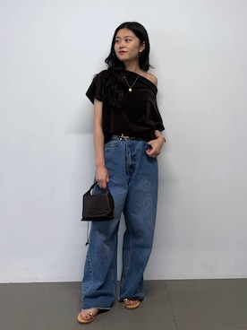 「BABYLONE（バビロン）のバレルレッグデニムパンツ（デニムパンツ、ブルー系）」を使った、babylonekotoneさん（レディース）の夏コーディネート