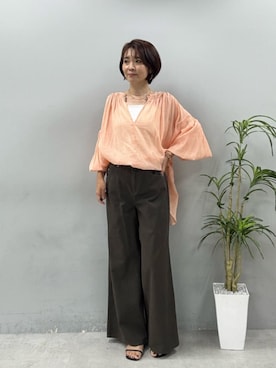 「LARUTA（ラルータ）の【LARUTA】カップ付きレーヨンポンチキャミ（キャミソール、ホワイト系）」を使った、LARUTAさん（レディース・163cm）の夏コーディネート