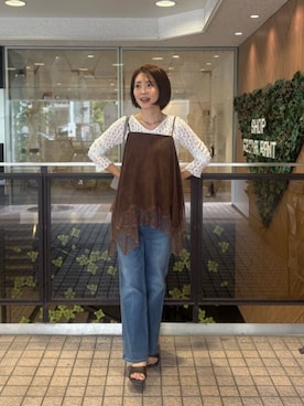 「LARUTA（ラルータ）の【LARUTA】スクエアトゥミュール（サンダル、ブラウン系）」を使った、LARUTAさん（レディース・163cm）の夏コーディネート