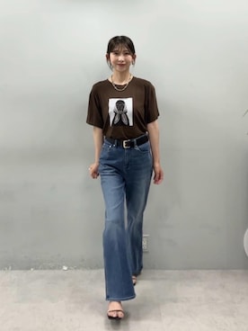 「LARUTA（ラルータ）の【LARUTA】アニマルフォトTee（Tシャツ/カットソー、ブラウン系）」を使った、LARUTAさん（レディース・163cm）の夏コーディネート