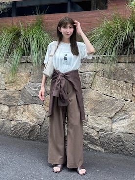 「LARUTA（ラルータ）の【LARUTA】シアーマルチWAYシャツ（シャツ/ブラウス、ブラウン系）」を使った、LARUTAさん（レディース・163cm）の夏コーディネート