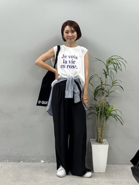 「LARUTA（ラルータ）の【LARUTA】シルケット風天竺フレンチプルオーバー（Tシャツ/カットソー、ホワイト系）」を使った、LARUTAさん（レディース・163cm）の夏コーディネート