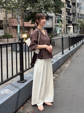 「LARUTA（ラルータ）の【LARUTA】トライアングルバッグ（ショルダーバッグ、ホワイト系）」を使った、LARUTAさん（レディース・163cm）の夏コーディネート