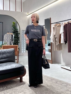 「LARUTA（ラルータ）の【LARUTA】シルケットロゴTシャツ（Tシャツ/カットソー、ブラック系）」を使った、LARUTAさん（レディース・163cm）の夏コーディネート