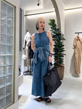 「LARUTA（ラルータ）の【LARUTA】シアーデニムシャツ（シャツ/ブラウス、ブルー系）」を使った、LARUTAさん（レディース・163cm）の夏コーディネート