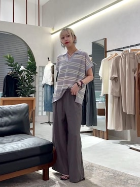 「LARUTA（ラルータ）の【LARUTA】シアーボーダースキッパーニット（ニット/セーター、グレー系）」を使った、LARUTAさん（レディース・160cm）の夏コーディネート