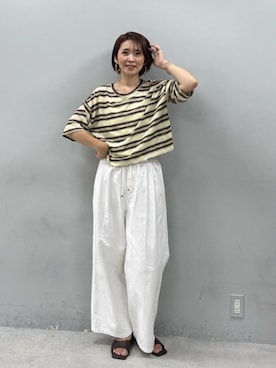 「LARUTA（ラルータ）の【LARUTA】5オンスデニムイージーワイドパンツ（デニムパンツ、ホワイト系）」を使った、LARUTAさん（レディース・163cm）の夏コーディネート