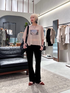 「LARUTA（ラルータ）の【LARUTA】［接触冷感・アンチピリング］美脚フレアパンツ（その他パンツ、ブラック系）」を使った、LARUTAさん（レディース・163cm）の夏コーディネート