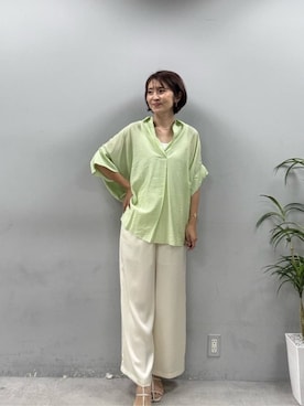 「LARUTA（ラルータ）の【LARUTA】とろなめらかスキッパー半袖シャツ（シャツ/ブラウス、グリーン系）」を使った、LARUTAさん（レディース・163cm）の夏コーディネート
