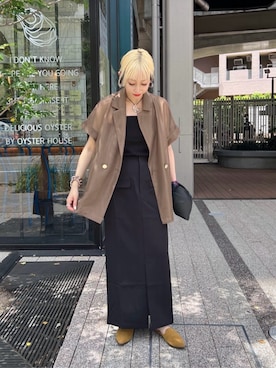 「LARUTA（ラルータ）の【LARUTA】半袖メッシュジャケット（テーラードジャケット、ブラウン系）」を使った、LARUTAさん（レディース・163cm）の夏コーディネート