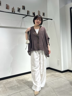 「LARUTA（ラルータ）の【LARUTA】ニットタンクトップ（タンクトップ、ホワイト系）」を使った、LARUTAさん（レディース・163cm）の夏コーディネート
