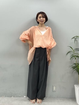 「LARUTA（ラルータ）の【LARUTA】前後2WAYシャーリングパフスリーブブラウス（シャツ/ブラウス、ピンク系）」を使った、LARUTAさん（レディース・163cm）の夏コーディネート