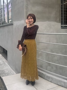 「LARUTA（ラルータ）の【LARUTA】スクエアショルダーバッグ（ショルダーバッグ、ブラウン系）」を使った、LARUTAさん（レディース・163cm）の夏コーディネート