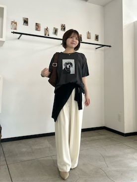 「LARUTA（ラルータ）の【LARUTA】スクエアショルダーバッグ（ショルダーバッグ、ブラウン系）」を使った、LARUTAさん（レディース・163cm）の夏コーディネート