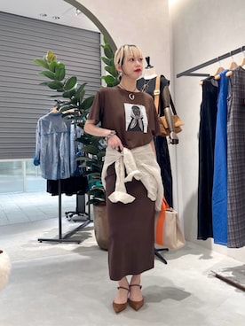 「LARUTA（ラルータ）の【LARUTA】アニマルフォトTee（Tシャツ/カットソー、ブラウン系）」を使った、LARUTAさん（レディース・163cm）の夏コーディネート
