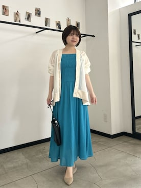 「LARUTA（ラルータ）の【LARUTA】シャーリングリボンキャミワンピース（ワンピース、ブルー系）」を使った、LARUTAさん（レディース・163cm）の夏コーディネート