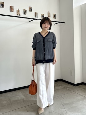 「LARUTA（ラルータ）の【LARUTA】シアーデニムVネックシャツブルゾン（ブルゾン、ブルー系）」を使った、LARUTAさん（レディース・163cm）の夏コーディネート