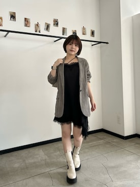 「LARUTA（ラルータ）の【LARUTA】［Yurieピック］サテンアシンメトリーレースキャミ（キャミソール、ブラック系）」を使った、LARUTAさん（レディース・163cm）の夏コーディネート