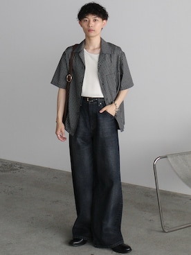 「WYM LIDNM（ウィム バイ リドム）のLASER FADE STANDARD STRAIGHT DENIM（デニムパンツ、ブルー系）」を使った、Hibikiさん（メンズ・165cm）の夏コーディネート