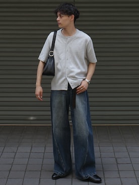 「WYM LIDNM（ウィム バイ リドム）のEMBOSSED SOFT GLOW SHOULDER BAG（ショルダーバッグ）」を使った、Hibikiさん（メンズ・165cm）の夏コーディネート