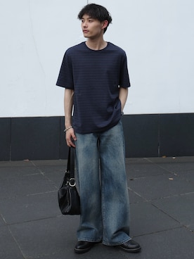 「WYM LIDNM（ウィム バイ リドム）のLASER FADE STANDARD STRAIGHT DENIM（デニムパンツ、ブルー系）」を使った、Hibikiさん（メンズ・165cm）の春コーディネート