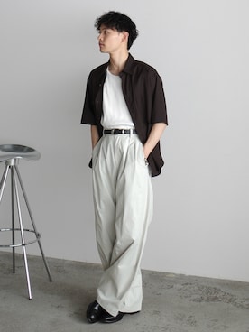 「WYM LIDNM（ウィム バイ リドム）のLEATHER WESTERN BELT（ベルト、ブラック系）」を使った、Hibikiさん（メンズ・165cm）の春コーディネート
