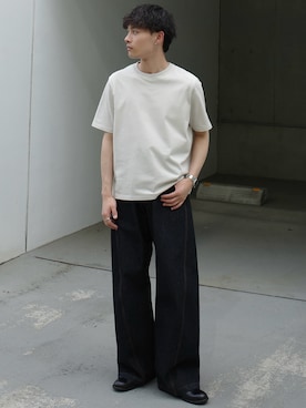 「WYM LIDNM（ウィム バイ リドム）のCOOL DRY DENSE TEE -STANDARD FIT-（Tシャツ/カットソー、グレー系）」を使った、Hibikiさん（メンズ・165cm）の春コーディネート