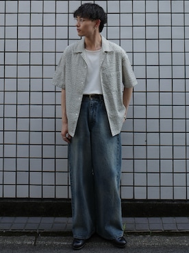 「WYM LIDNM（ウィム バイ リドム）のLASER FADE STANDARD STRAIGHT DENIM（デニムパンツ、ブルー系）」を使った、Hibikiさん（メンズ・165cm）の夏コーディネート