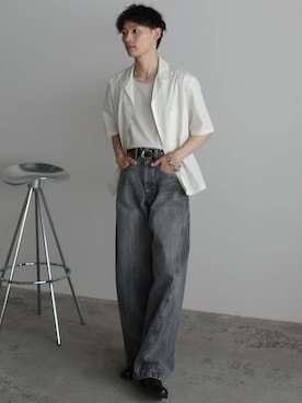 「WYM LIDNM（ウィム バイ リドム）のCOOL DRY LAYERED TANK TOP（タンクトップ、グレー系）」を使った、Hibikiさん（メンズ・165cm）の春コーディネート