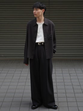 「WYM LIDNM（ウィム バイ リドム）のRAYON JACQUARD CROPPED SHIRT（シャツ/ブラウス、ブラウン系）」を使った、Hibikiさん（メンズ・165cm）の春コーディネート