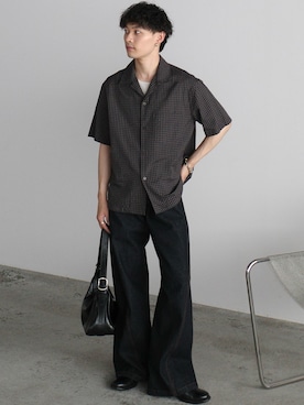 「WYM LIDNM（ウィム バイ リドム）のCLASSIC PLAID BOX H/S SHIRT（シャツ/ブラウス、ブラウン系）」を使った、Hibikiさん（メンズ・165cm）の夏コーディネート