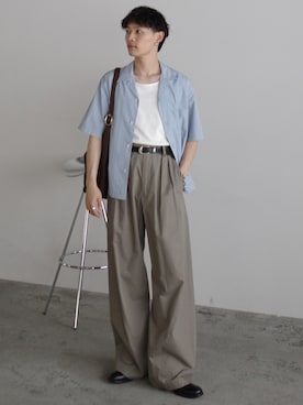 「WYM LIDNM（ウィム バイ リドム）のHIGH COUNT COTTON CURVED SLACKS（スラックス、グレー系）」を使った、Hibikiさん（メンズ・165cm）の春コーディネート