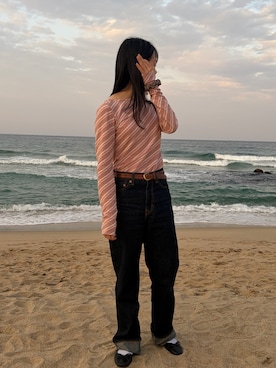 「nuanuのアイテム（Tシャツ/カットソー、ピンク系）」を使った、gogeongziさん（レディース・155cm）の春コーディネート