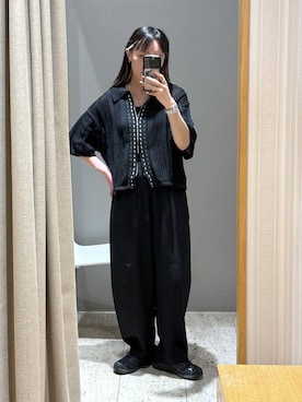 「LEPSIM（レプシィム）の《リネンライクドライシリーズ》切り替えパンツ　638925（その他パンツ、ブラック系）」を使った、KID(キッド)さん（レディース・161cm）の春コーディネート