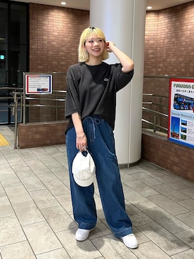 「LACOSTE（ラコステ）のアイテム（Tシャツ/カットソー）」を使った、natsuさん（レディース・155cm）の夏コーディネート