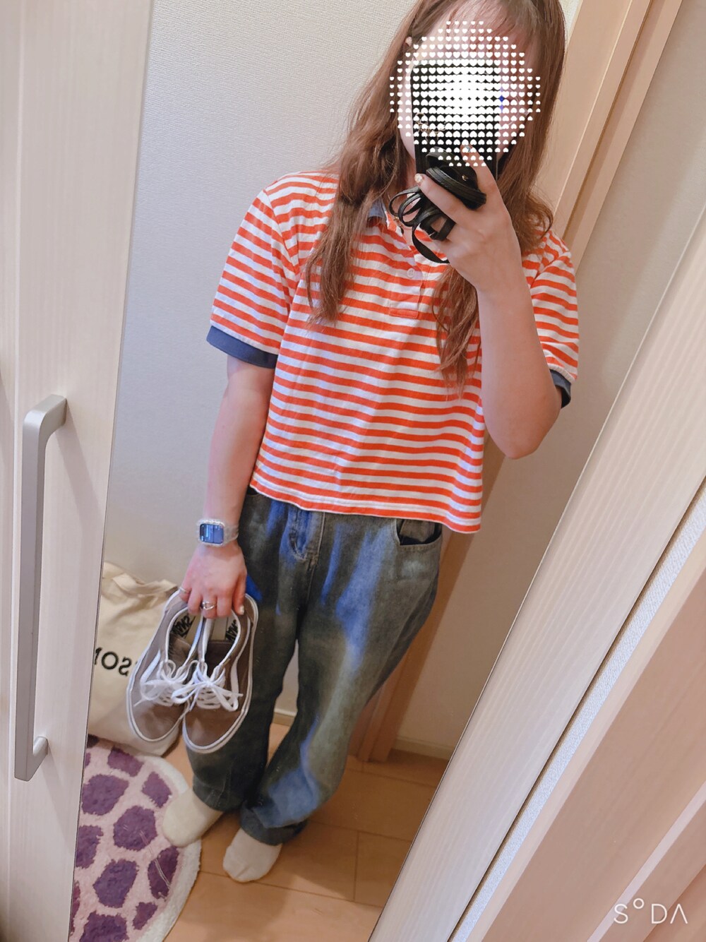 「古着MIX、休日スタイル、ゆるコーデ、SHEINコーデ、SHEIN、VANS」｜「SHEINのアイテム（デニムパンツ、ブルー系）」を使った、hazukiさん（レディース・152cm）の夏コーディネートの1枚目の写真
